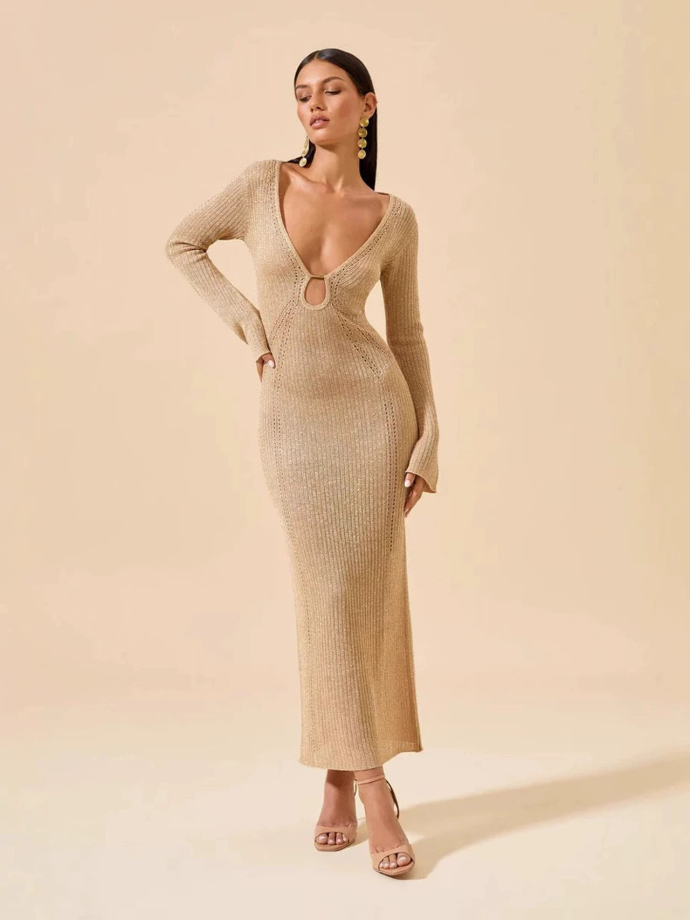 Zara Summer Off Shoulder Crochet Knit Deep V Maxi Dress - Picture 5 of 5
